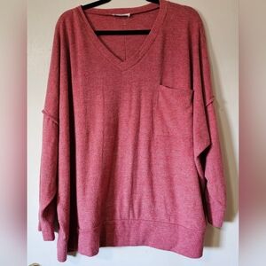 Zenana Outfitters Pink V-Neck Sweater